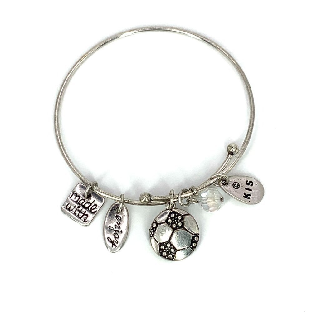 KIS Symbology Life Love Soccer Charm Bracelet Silver Finish Expandable
